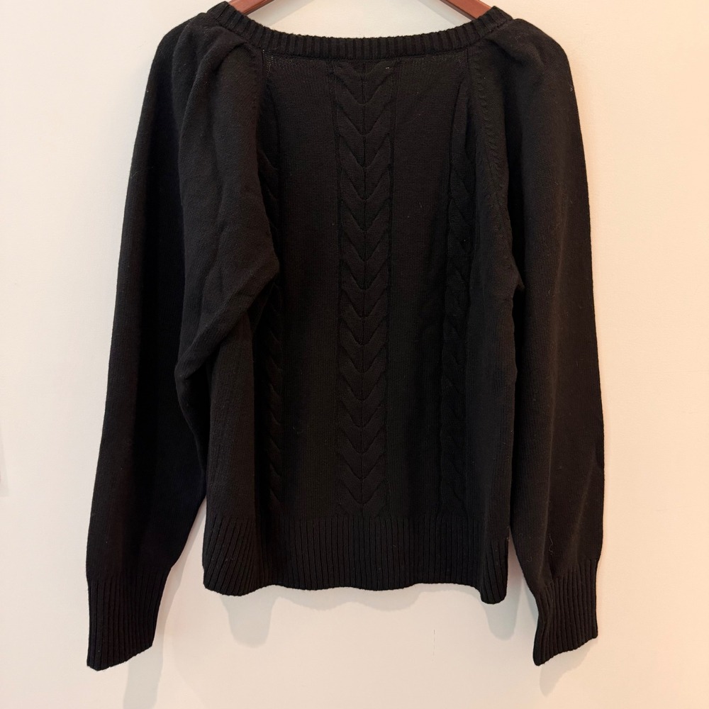 Madewell V Neck Pullover Sweater Merino Wool Cable Knit Trip Black NY444 XS NWT - Picture 6 of 12